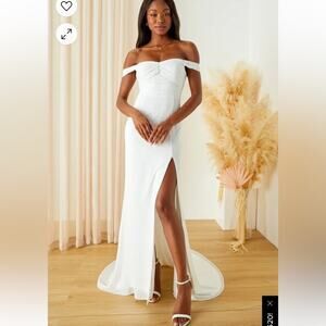 Lulus Excellent Elegance White Pleated Off-the-Shoulder Maxi Dress Size 2X